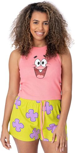 SpongeBob SquarePants Ladies Pyjama Set | Womens Ribbed Vest & Green Elasticated Shorts | Patrick Star Graphic Sleepwear in Saudi Arabia