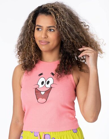 SpongeBob SquarePants Ladies Pyjama Set | Womens Ribbed Vest & Green Elasticated Shorts | Patrick Star Graphic Sleepwear in Saudi Arabia