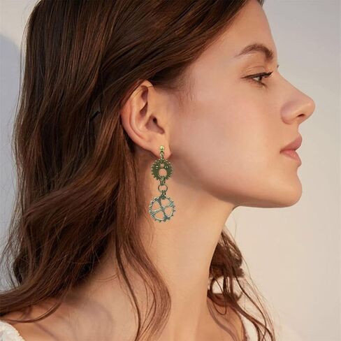 QUPENGXU Steampunk Vintage Clockwork Earrings Handmade Retro Clock Gear Drop Dangle Earrings For Women Girls And Men in Saudi Arabia