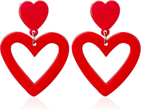 Aishgjia Summer Hot Pink Love Heart Earrings for Women Girls Y2K Double Heart Red Dangle Earrings Lightweight Acrylic Earrings Jewelry Gifts for Valentine's Day Wife Mom Girlfriend Her in Saudi Arabia