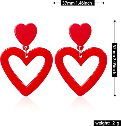 Aishgjia Summer Hot Pink Love Heart Earrings for Women Girls Y2K Double Heart Red Dangle Earrings Lightweight Acrylic Earrings Jewelry Gifts for Valentine's Day Wife Mom Girlfriend Her in Saudi Arabia