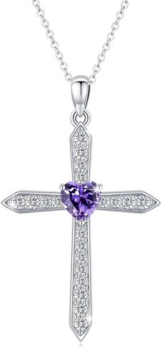 Cross Birthstone Necklace for Women Sterling Silver Birthstone Cross Pendant Necklace with CZ Birthstone Month Necklace Crucifix Cross Jewelry Gifts for Men Girls Halloween Christmas in Saudi Arabia