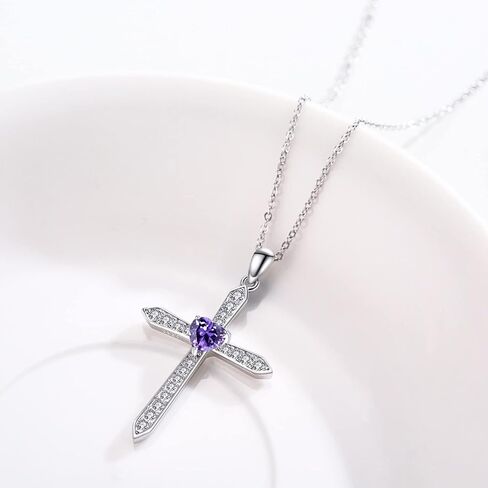 Cross Birthstone Necklace for Women Sterling Silver Birthstone Cross Pendant Necklace with CZ Birthstone Month Necklace Crucifix Cross Jewelry Gifts for Men Girls Halloween Christmas in Saudi Arabia