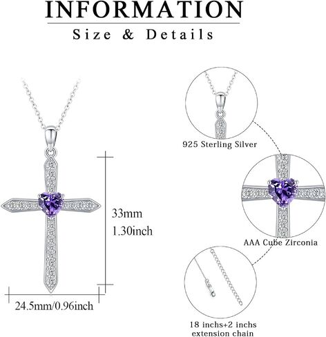 Cross Birthstone Necklace for Women Sterling Silver Birthstone Cross Pendant Necklace with CZ Birthstone Month Necklace Crucifix Cross Jewelry Gifts for Men Girls Halloween Christmas in Saudi Arabia