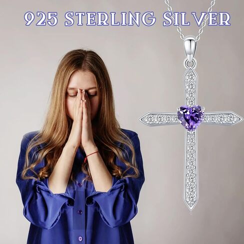 Cross Birthstone Necklace for Women Sterling Silver Birthstone Cross Pendant Necklace with CZ Birthstone Month Necklace Crucifix Cross Jewelry Gifts for Men Girls Halloween Christmas in Saudi Arabia