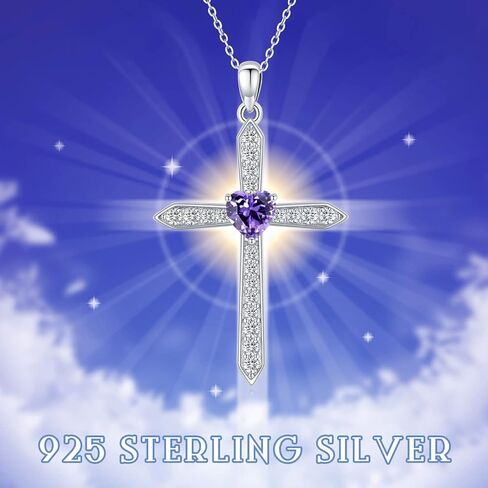 Cross Birthstone Necklace for Women Sterling Silver Birthstone Cross Pendant Necklace with CZ Birthstone Month Necklace Crucifix Cross Jewelry Gifts for Men Girls Halloween Christmas in Saudi Arabia