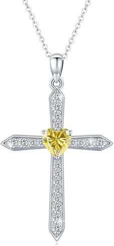 Cross Birthstone Necklace for Women Sterling Silver Birthstone Cross Pendant Necklace with CZ Birthstone Month Necklace Crucifix Cross Jewelry Gifts for Men Girls Halloween Christmas in Kuwait