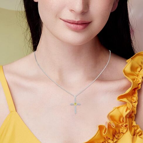 Cross Birthstone Necklace for Women Sterling Silver Birthstone Cross Pendant Necklace with CZ Birthstone Month Necklace Crucifix Cross Jewelry Gifts for Men Girls Halloween Christmas in Kuwait