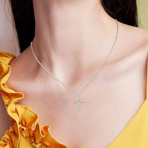 Cross Birthstone Necklace for Women Sterling Silver Birthstone Cross Pendant Necklace with CZ Birthstone Month Necklace Crucifix Cross Jewelry Gifts for Men Girls Halloween Christmas in Kuwait