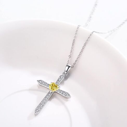 Cross Birthstone Necklace for Women Sterling Silver Birthstone Cross Pendant Necklace with CZ Birthstone Month Necklace Crucifix Cross Jewelry Gifts for Men Girls Halloween Christmas in Kuwait