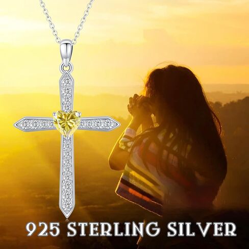 Cross Birthstone Necklace for Women Sterling Silver Birthstone Cross Pendant Necklace with CZ Birthstone Month Necklace Crucifix Cross Jewelry Gifts for Men Girls Halloween Christmas in Kuwait