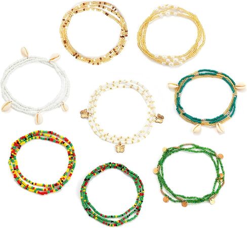 Inactwin 8Pcs African Waist Beads for Women Belly Beads for the Waist Plus Size Butterfly Stretchy Waistbeads in Kuwait