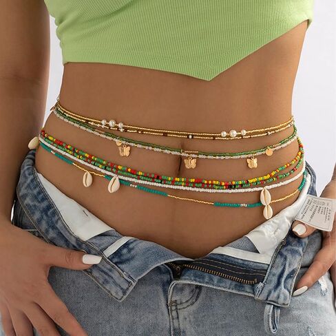 Inactwin 8Pcs African Waist Beads for Women Belly Beads for the Waist Plus Size Butterfly Stretchy Waistbeads in Kuwait