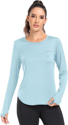 قميص نسائي AGVNG بعامل حماية من أشعة الشمس 50+ بأكمام طويلة وفتحات للإبهام، قميص علوي للتمرين بالأشعة فوق البنفسجية والمشي لمسافات طويلة وصيد الأسماك وأداء خفيف الوزن في الهواء الطلق in Kuwait