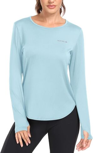 قميص نسائي AGVNG بعامل حماية من أشعة الشمس 50+ بأكمام طويلة وفتحات للإبهام، قميص علوي للتمرين بالأشعة فوق البنفسجية والمشي لمسافات طويلة وصيد الأسماك وأداء خفيف الوزن في الهواء الطلق in Kuwait