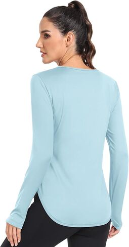 قميص نسائي AGVNG بعامل حماية من أشعة الشمس 50+ بأكمام طويلة وفتحات للإبهام، قميص علوي للتمرين بالأشعة فوق البنفسجية والمشي لمسافات طويلة وصيد الأسماك وأداء خفيف الوزن في الهواء الطلق in Kuwait