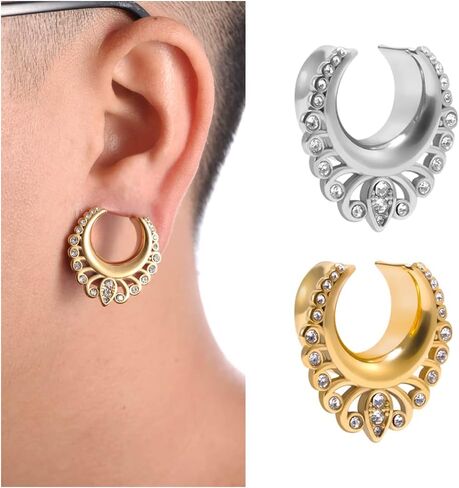 زوج واحد من أقراط الجوهرة من COOEAR بمقاسات مزدوجة متوهجة ومقابس وأنفاق من الفولاذ المقاوم للصدأ متدلية هدية مجوهرات من 0 جرام إلى 5/8 بوصة. in Kuwait