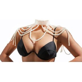 Sinkcangwu Pearl Shoulder Chain Necklace Choker Tassel Layered Body Jewelry for Wedding Party Bridal Dress in Kuwait
