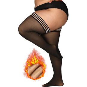 جوارب HONENNA مقاس كبير مبطنة بالصوف، جوارب عالية للفخذ، 6+ ألوان شفافة غير شفافة تبقى في الشتاء الدافئ للنساء in Kuwait