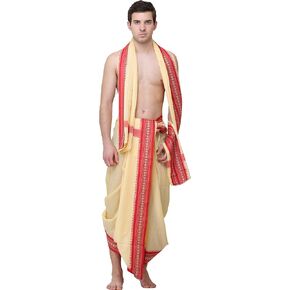 Dhoti and Veshti Set with Temple Border - Viscose in Kuwait
