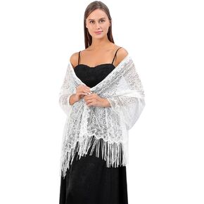 وشاح نسائي من الدانتيل مزين بالورود وشرابات، أغطية شبكية ناعمة لحفلات الزفاف المسائية (DDNPJ2)
