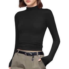 PUMIEY تي شيرت نسائي طويل الأكمام بياقة مدورة وهمية وقصة ضيقة، تي شيرت أساسي مثير، مجموعة Smoke Cloud Pro in Saudi Arabia