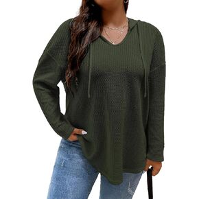 SOLY HUX Women's Plus Size Hoodies Long Sleeve Drawstring Waffle Knit Pullover Sweatshirt Tops