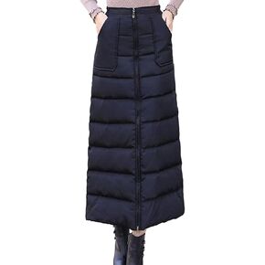 تنورة Fhniepan النسائية الشتوية المعزولة السميكة ثنائية الاتجاه بسحاب عالي الخصر مبطنة على شكل حرف A طويلة للأسفل in Kuwait