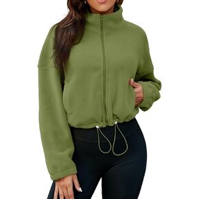 معطف Locryz للسيدات بسحاب كامل من الصوف للخريف والشتاء وأكمام طويلة وياقة واقفة وسترات قصيرة من الشيربا in Kuwait