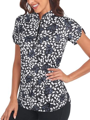 Viracy المرأة قمصان غولف قصيرة الأكمام الجانب انقسامات فضفاضة المناسب 1/4 زمم قميص بولو حماية من الأشعة فوق البنفسجية سريعة الجافة ملابس علوية رياضية in Kuwait