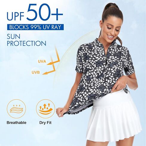 Viracy المرأة قمصان غولف قصيرة الأكمام الجانب انقسامات فضفاضة المناسب 1/4 زمم قميص بولو حماية من الأشعة فوق البنفسجية سريعة الجافة ملابس علوية رياضية in Kuwait