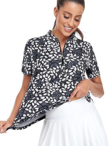 Viracy المرأة قمصان غولف قصيرة الأكمام الجانب انقسامات فضفاضة المناسب 1/4 زمم قميص بولو حماية من الأشعة فوق البنفسجية سريعة الجافة ملابس علوية رياضية in Kuwait