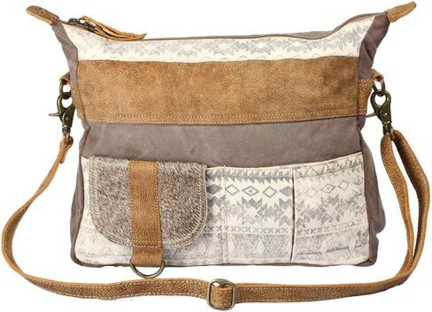 Myra Bag Tribe Strip Upcycled Canvas & Cowhide Leather Bag S-1210 in Saudi Arabia