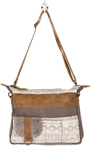 Myra Bag Tribe Strip Upcycled Canvas & Cowhide Leather Bag S-1210 in Saudi Arabia