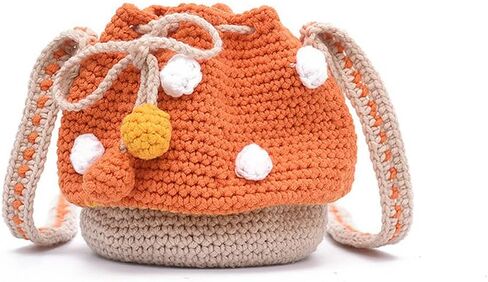 XIAYUPAGU Handmade Knitted Purse Wool Knitted Mushroom Shoulder Bag for Women Crossbody Bucket Bag with Drawstring in Saudi Arabia