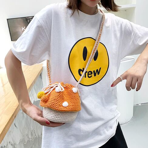 XIAYUPAGU Handmade Knitted Purse Wool Knitted Mushroom Shoulder Bag for Women Crossbody Bucket Bag with Drawstring in Saudi Arabia