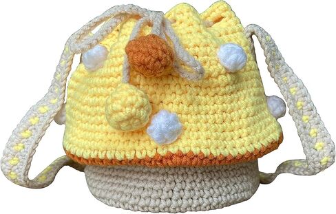 XIAYUPAGU Handmade Knitted Purse Wool Knitted Mushroom Shoulder Bag for Women Crossbody Bucket Bag with Drawstring in Saudi Arabia