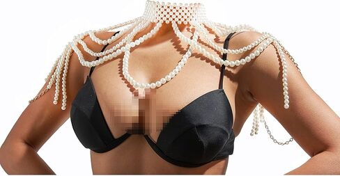 Sinkcangwu Pearl Shoulder Chain Necklace Choker Tassel Layered Body Jewelry for Wedding Party Bridal Dress in Kuwait