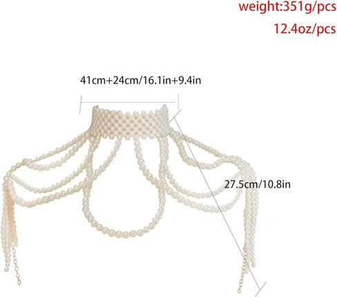 Sinkcangwu Pearl Shoulder Chain Necklace Choker Tassel Layered Body Jewelry for Wedding Party Bridal Dress in Kuwait