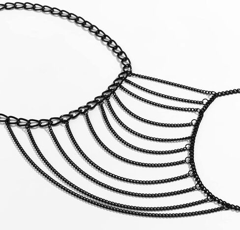 Missgrace Boho Sexy Black Shoulder Chain Layering Tassels Link Harness Necklace Black Shoulder Harness Chain Wrap Accessories Summer Beach Body Jewelry for Women in Saudi Arabia