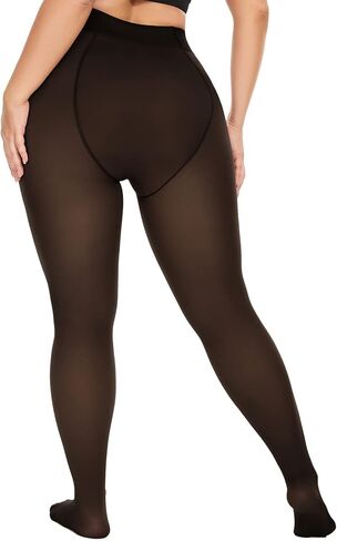 Zando Fleece Lined Tights Women Fake Translucent Thermal Pantyhose High Waist Stretchy Winter Warm Sheer Leggings in Saudi Arabia
