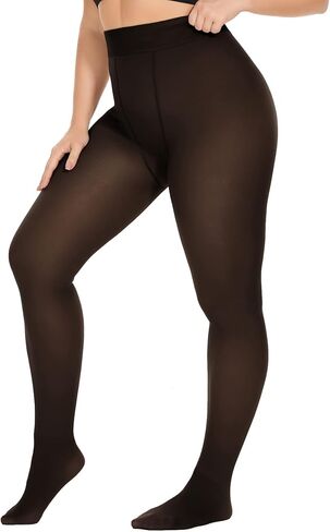 Zando Fleece Lined Tights Women Fake Translucent Thermal Pantyhose High Waist Stretchy Winter Warm Sheer Leggings in Saudi Arabia