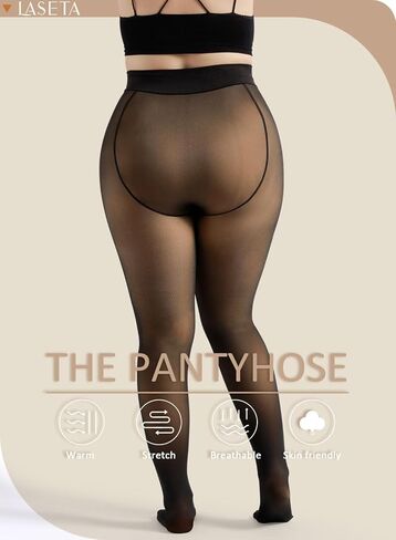 جوارب طويلة نسائية دافئة من LASETA مبطنة بالصوف، جوارب طويلة شفافة سوداء شفافة عالية الخصر للتحكم في الشتاء in Kuwait