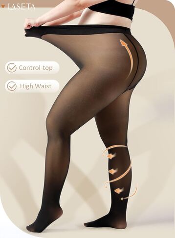 جوارب طويلة نسائية دافئة من LASETA مبطنة بالصوف، جوارب طويلة شفافة سوداء شفافة عالية الخصر للتحكم في الشتاء in Kuwait