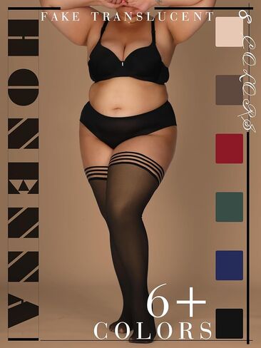 جوارب HONENNA مقاس كبير مبطنة بالصوف، جوارب عالية للفخذ، 6+ ألوان شفافة غير شفافة تبقى في الشتاء الدافئ للنساء in Kuwait