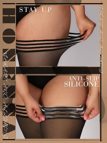 جوارب HONENNA مقاس كبير مبطنة بالصوف، جوارب عالية للفخذ، 6+ ألوان شفافة غير شفافة تبقى في الشتاء الدافئ للنساء in Kuwait