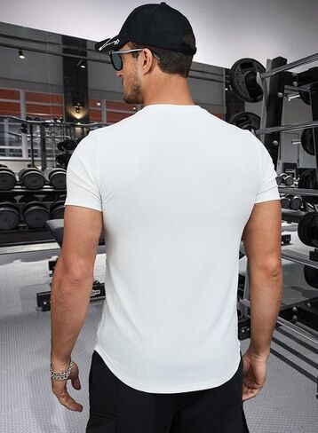 JMIERR Mens Muscle Slim T Shirt V-Neck Longline Henley Shirt Gym Workout Athletic Tee Shirts in Kuwait