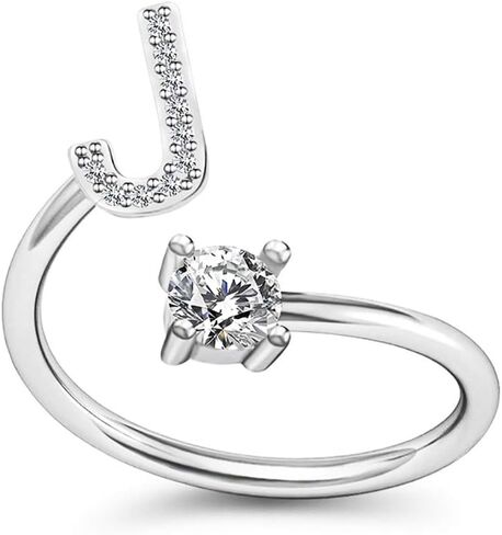 FUTIMELY Initial Letter Ring Alphabet Ring A-Z Silver Crystal Open Adjustable Personalized Initial Ring for Women Teen Girls in Saudi Arabia