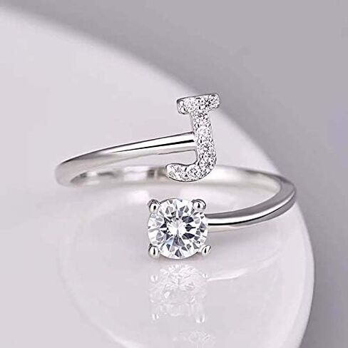 FUTIMELY Initial Letter Ring Alphabet Ring A-Z Silver Crystal Open Adjustable Personalized Initial Ring for Women Teen Girls in Saudi Arabia