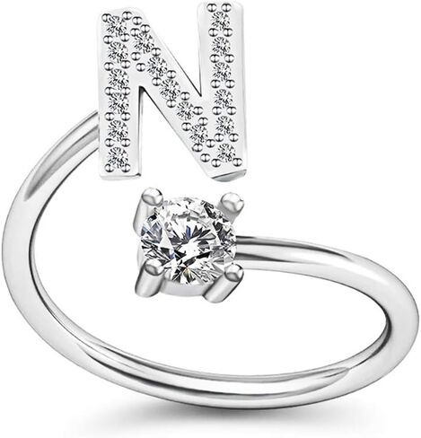 FUTIMELY Initial Letter Ring Alphabet Ring A-Z Silver Crystal Open Adjustable Personalized Initial Ring for Women Teen Girls in Saudi Arabia